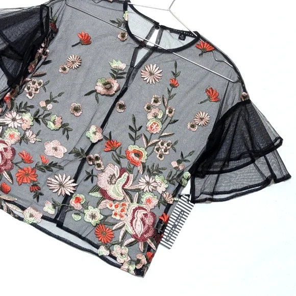 Haute Monde Black Floral Embroidered Blouse - Picture 2 of 7